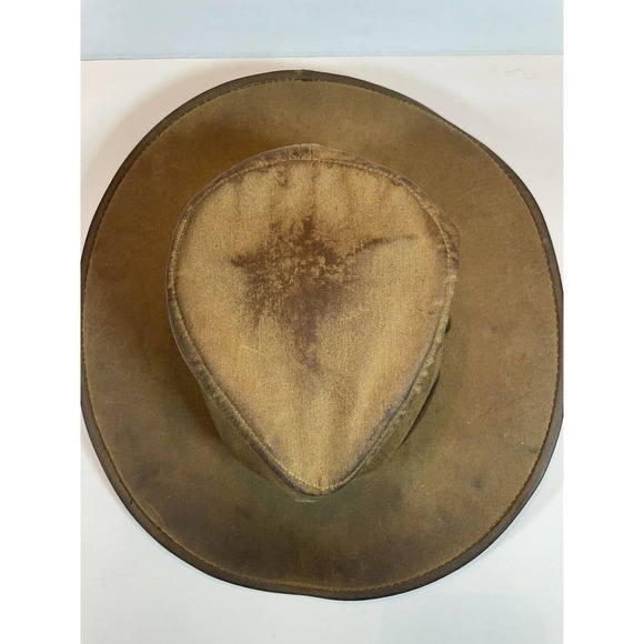 Small Outback Trading Company Kodiak Hat Oil Skin Leather Broken In Worn Brown - Picture 4 of 13